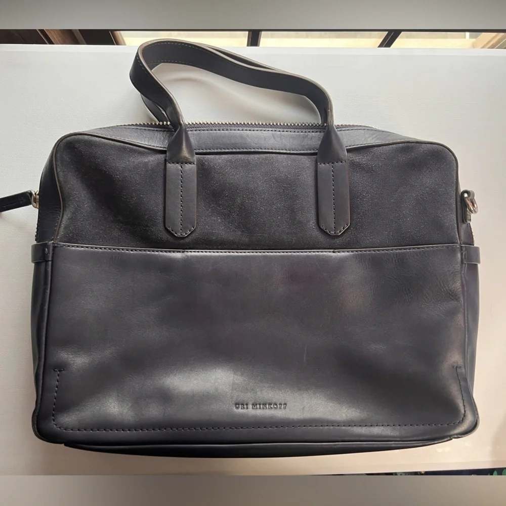 Uri Minkoff navy blue briefcase folio navy blue leather w/shoulder strap